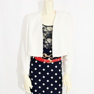 Vintage Minimalist White Cropped Open Front Blazer / size Small-Medium